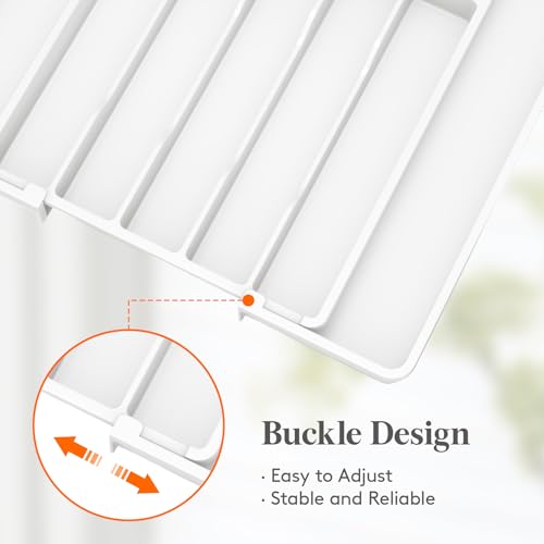 Expandable Silverware Drawer Organizer (White / Large (11-18''W x 14''D))