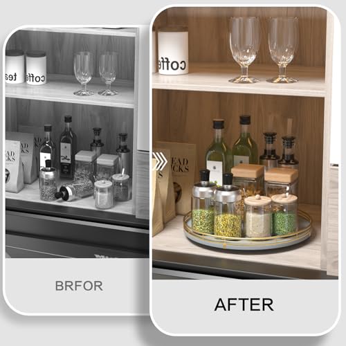 13 Inch Gray Wooden Lazy Susan Spice Organizer with Gold Rail (Gray & Gold / 13)
