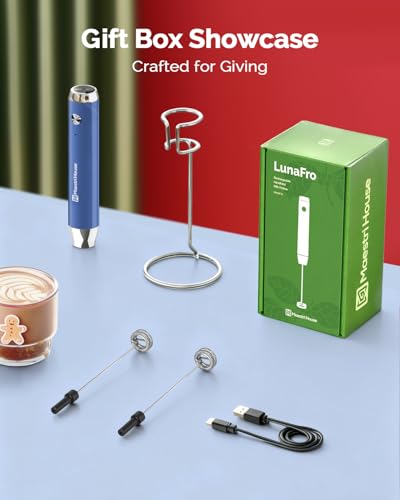 Rechargeable Milk Frother with Stand (Midnight Blue (Gift Box))