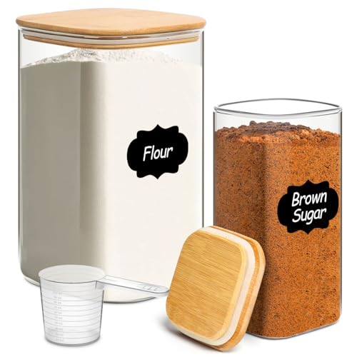Glass Flour Containers with Bamboo Lids 1.6 (1.6Qt+4.6Qt)