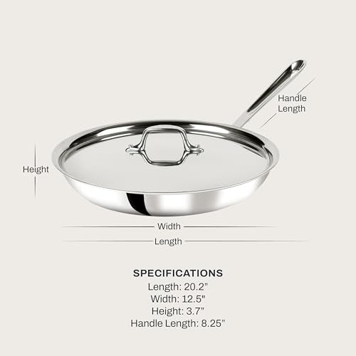 D3® Stainless Steel 12 inch Frying Pan With Lid (12" Stainless Steel pan with lid)
