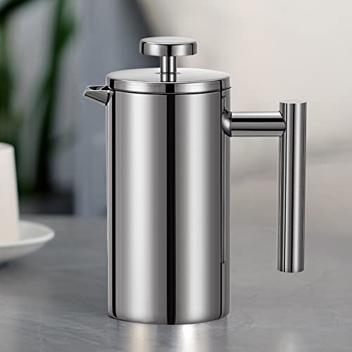 Stainless Steel French Press Coffee Maker 1500ml (50 oz / Silver)