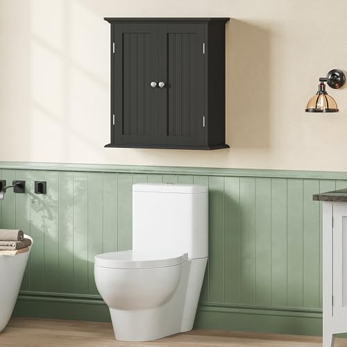 Bathroom Wall Cabinet with 2 Doors (Black / 8.8"D x 21.1"W x 24"H)
