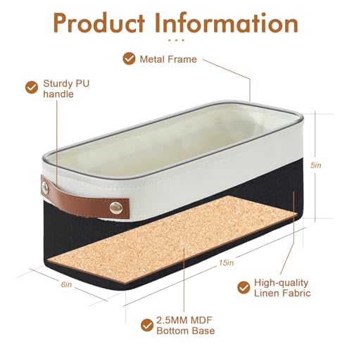 Small Fabric Storage Baskets (Black / Off-White / Narrow-15"x6"x5")