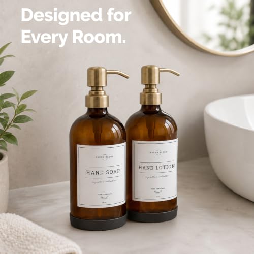 Amber Glass Soap Dispenser (Amber Bottle / Brushed Brass Pump)