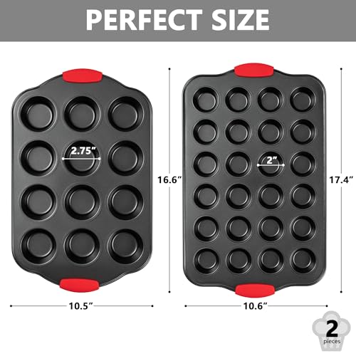 Muffin Pan Nonstick Cupcake Pan Set (12+24 Cup Muffin Pan / Gray)