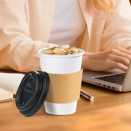 50 Pack 10 oz Disposable Coffee Cups With Lids and Sleeves (White / 10oz-50Pack)