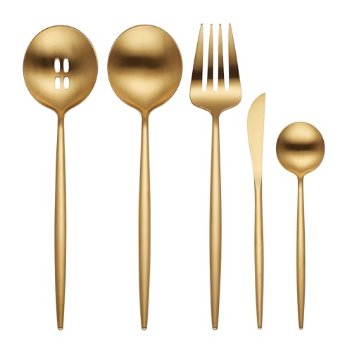 894758 Skandia Zephyr Satin Gold 45 Piece Flatware Set (45-Piece Flatware Set, Gold)