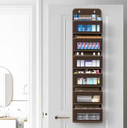 6 Clear Window Pocket Over Door Hanging Organizer (6 Pockets / Brown)