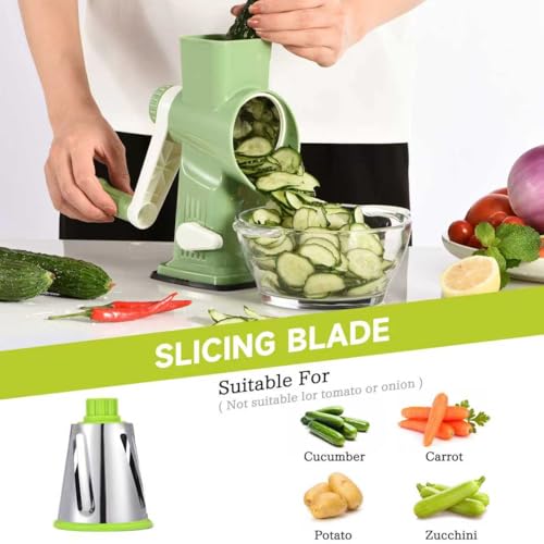 Rotary Cheese Grater Hand Crank Transparent (9.06"L x 4.33"W x 9.07"H / Green)