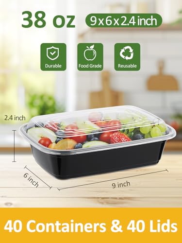 40 Sets 38oz Meal Prep Container (1 Compartment-38oz)