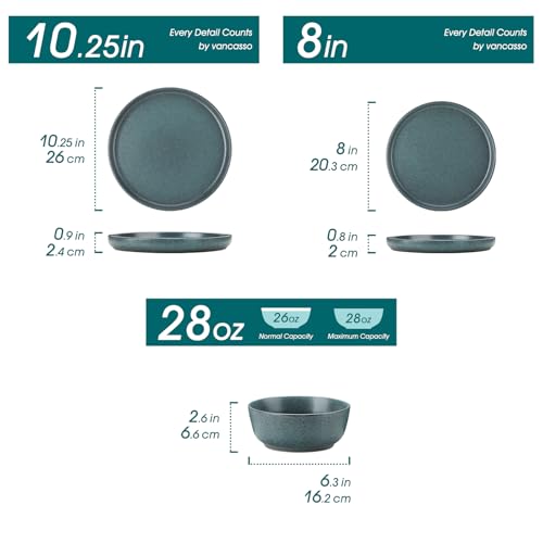Plates and Bowls Sets (Smoky Teal / 18 Pcs (Service for 6))