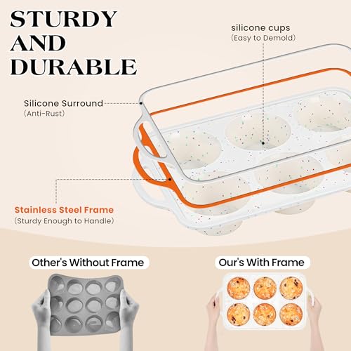 6 Cup Jumbo Muffin Pan for Baking with Metal Frame Nonstick (Cream / 6-Cup Jumbo)