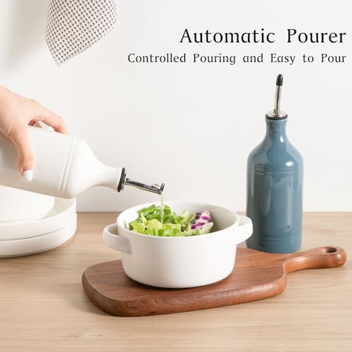 Sweejar Ceramic Olive Oil Dispenser Bottle Set (15.5 oz, Set of 2 / WhiteFogblue)