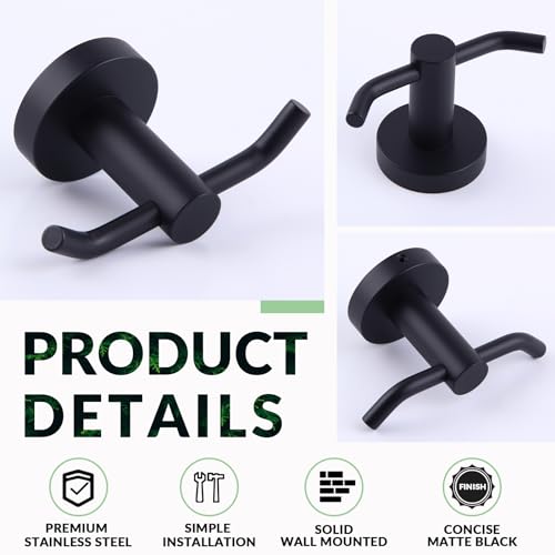 Matte Black Double Towel Hook for Bathroom