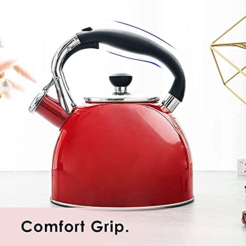 Whistling Tea Kettle for Stove Top (Red)
