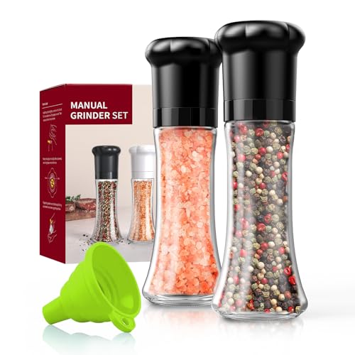 Premium Manual Salt and Pepper Grinder Set (Tall Set - Black)