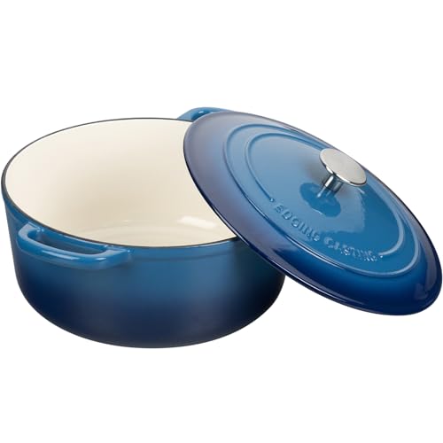 Enameled Cast Iron Dutch Oven Pot With Lid for Cooking (Lake Blue / 5.5QT)