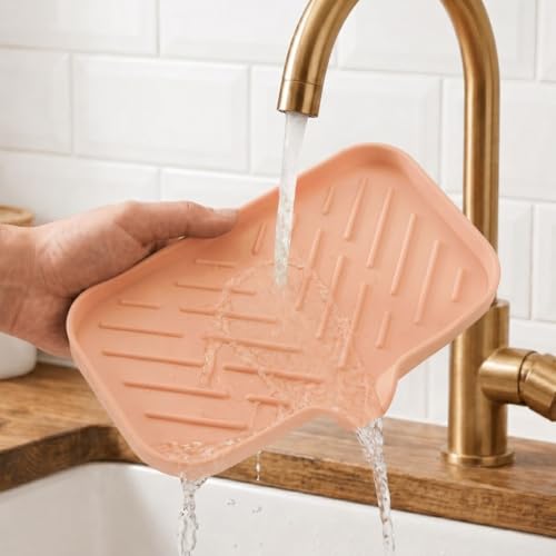 Silicone Soap Dish with Drain Spout (Pink / M(9.6"×5.3"))