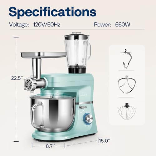 6-in-1 Stand Mixer, 8.5-Quart Tilt-Head Mixer, 10 Speeds, Blue (6-in-1 / Blue)