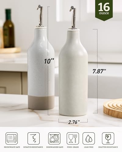 16oz Oil Dispenser Bottle (Matte Beige White and White / 2 Pieces (Milkyway))