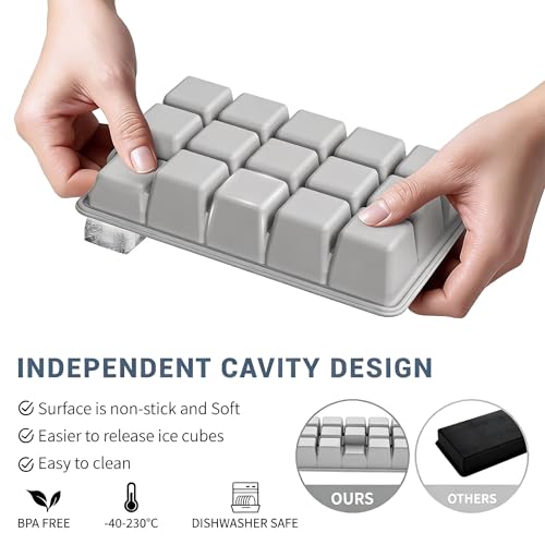 Silicone Ice Cube Tray 3 Pack (Ice Cube Tray 3 Pack / Blue+Gray+Pink)