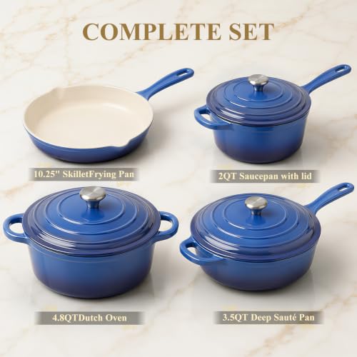 Nonstick Enameled Cast Iron Cookware Set (Blue B)