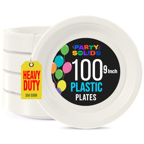 Exquisite Party Solids Sturdy Ivory Plastic Plates 9" Party Plates 100 Pcs (9 inch / Ivory)