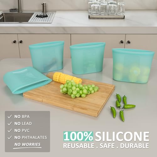 Reusable Freezer Bags Quart Size (Aqua | Small | 4 Pack)