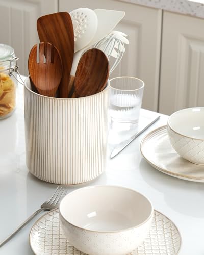 Large Utensil Holder for Kitchen Counter (Vintage White / 7.2" H)