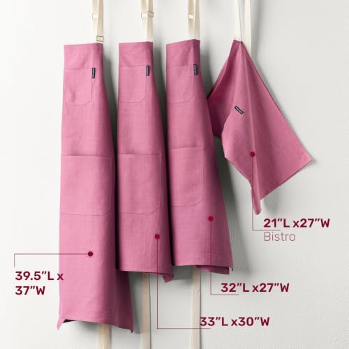 100% Pure Linen Apron (Dusty Wine / Ivory / 39.5 X 37 Inch)