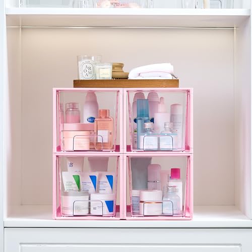 4 Pack Large Stackable Storage Drawers (Pink( 4 Pack))