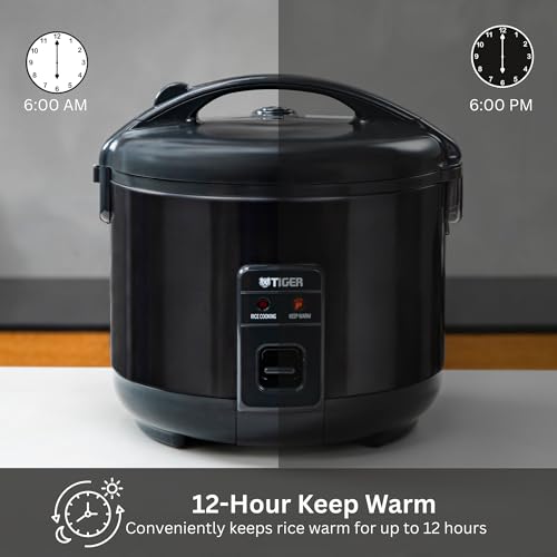 JNP-S18U-KY 10 Cup Capacity Rice Cooker with Non-Stick Inner Pot, Retractable Power Cord, and Keep Warm up to 12 hours, Black (10 cup)