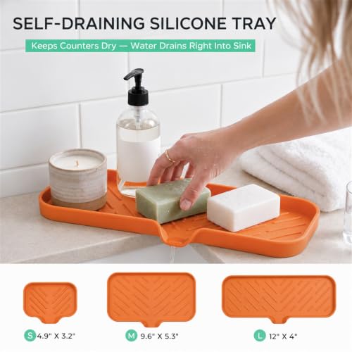 Silicone Soap Dish with Drain Spout (Orange / L(12"×4"))
