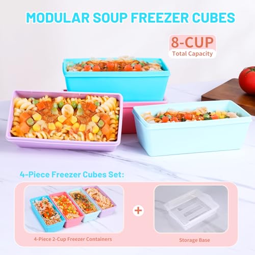 2 Cup Silicone Freezer Molds with Lids (Pastel Rainbow / 4x 2-Cup)