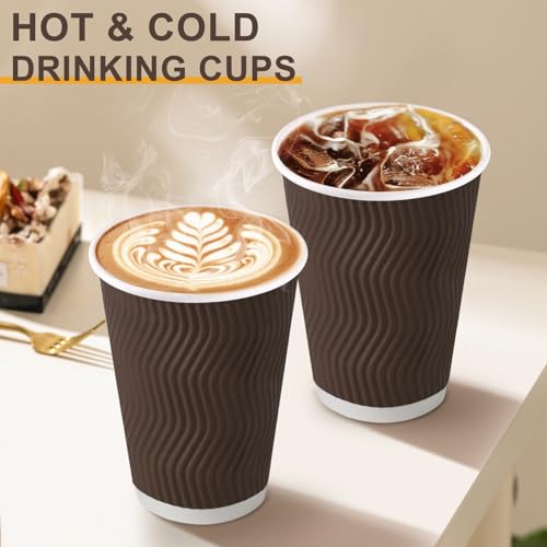 100 Pack 12 oz Disposable Paper Coffee Cups Insulated Brown (Brown / 12 oz)