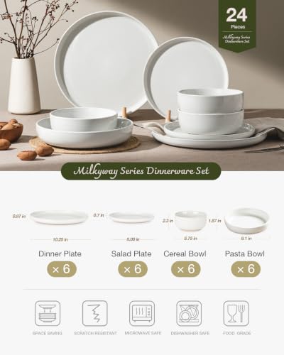 Milkyway 24 Piece Dinnerware Set with Pasta Bowls (White / Service for 6 (Include Pasta Bowls))