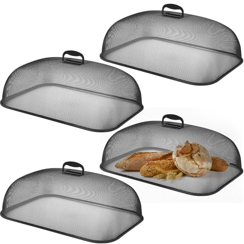 4 Pcs Metal Mesh Screen Food Cover for Outdoors Set Large 18.5 Inch Mesh Food Tents for Picnic Indoor Plate (Black)