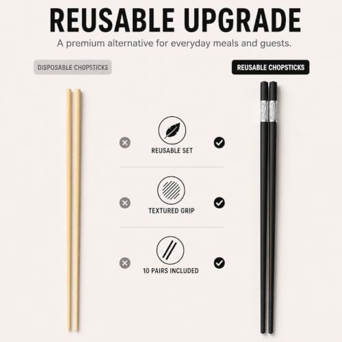 Reusable Fiberglass Chopsticks (Black + Silver)