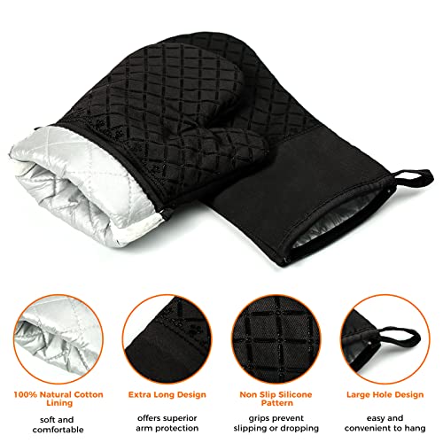 4PCS Oven Mitts and Pot Holders Sets 500°F Pot Holders for Kitchen Heat Resistant Oven Gloves Anti (4pcs Black)
