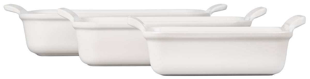 Stoneware Heritage Rectangular Baking Dish (3-Piece Dish Set / White)