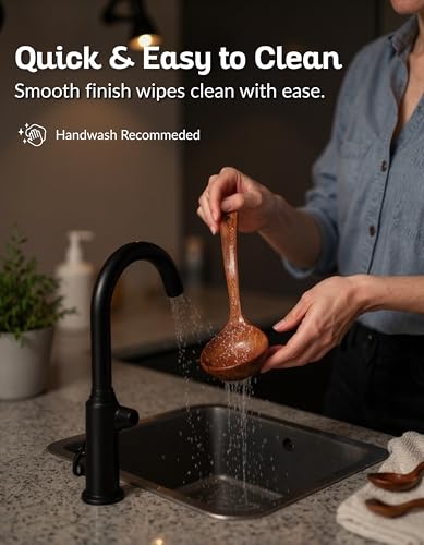 Soup Ladle Luxury Teak Wood Ladle Set of 3 (Brown Teak Soup Ladle Set)