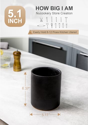 Ceramic Kitchen Utensil Holder for Countertop (Stone Black)