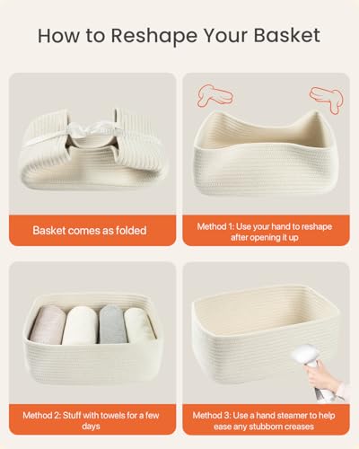 Small Woven Storage Basket for Organizing (Off White / 13.5"L x 9.5"W x 5"H)