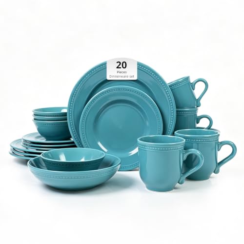 HomeVSS 20 PC Pearl Dots Stoneware Dinnerware Set
