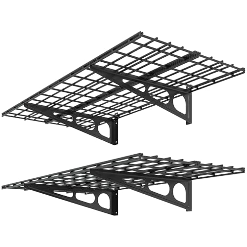 2 Pack 2x4ft Garage Shelving Wall Mounted Storage Rack (Black / 2 pack-2x4 ft)