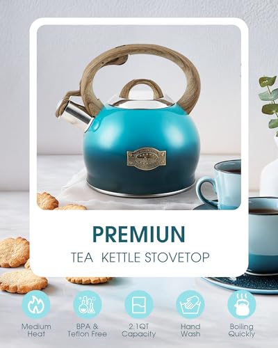 2.1 Qt Whistling Tea Kettle for Stovetop with Heat (Dark Blue)
