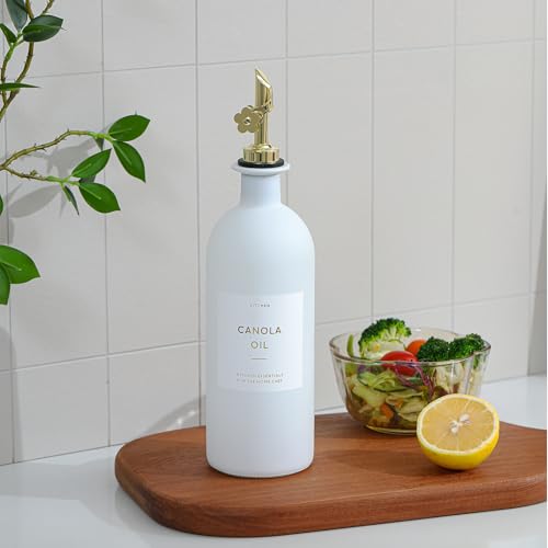 Olive Oil Dispenser for Kitchen (16oz-White&Gold Spout+Tray / 16 fl oz)