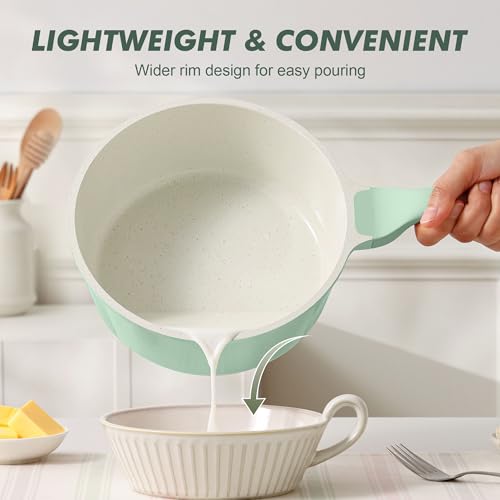 Ceramic Nonstick Saucepan with Lid 2.0QT (Mint Green / 2 Quarts)
