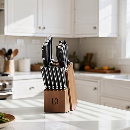 15 Pcs Japanese Knife Set with Sharpener (Brown)